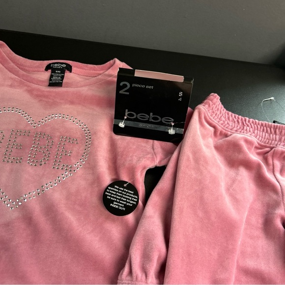 New BEBE 2 Piece Velour Rose Blush Toddler Size 4 Sweatsuit Cozy‎ Rhinestone ￼ - Picture 15 of 15